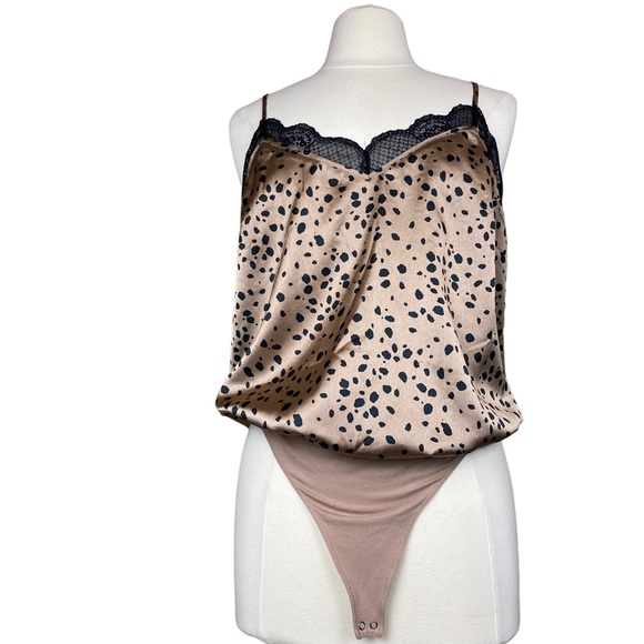 Abercrombie and Fitch Bodysuit Camisole Leopard and Black Lace Size Large - Picture 3 of 7
